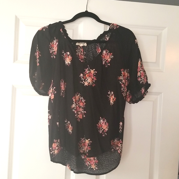 Rewind black floral blouse size L juniors - Picture 2 of 10